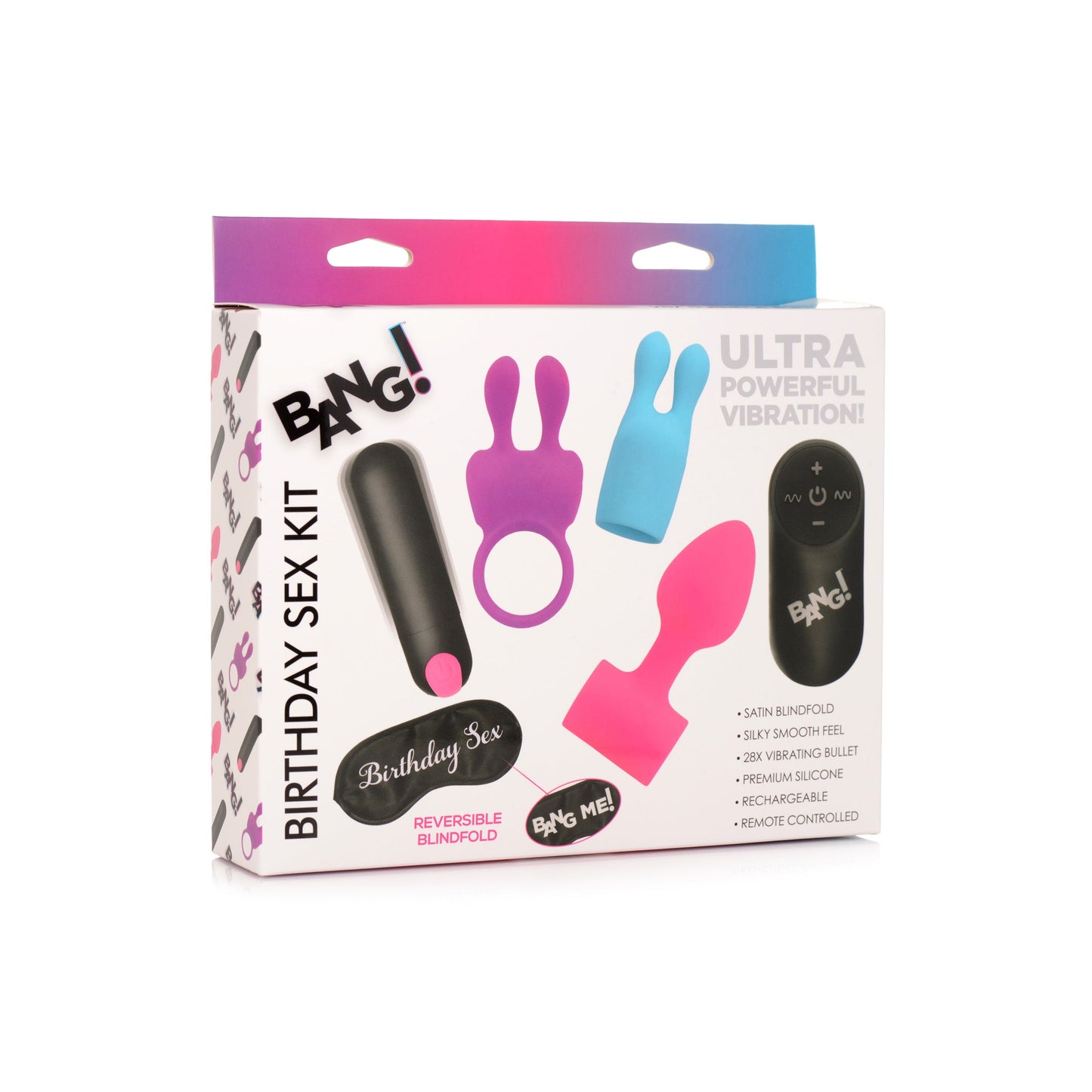 28X Birthday Sex Kit - C-Ring, Plug, C-Stim, Bullet, & Blindfold